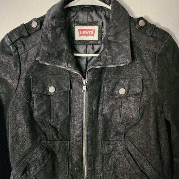 LEVI'S VINTAGE Womens SUEDE Leather Zip Front penny lane Black med Dark Academia - Picture 4 of 16